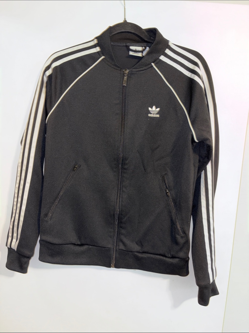 adidas Black Track Jacket with White Three-Stripes